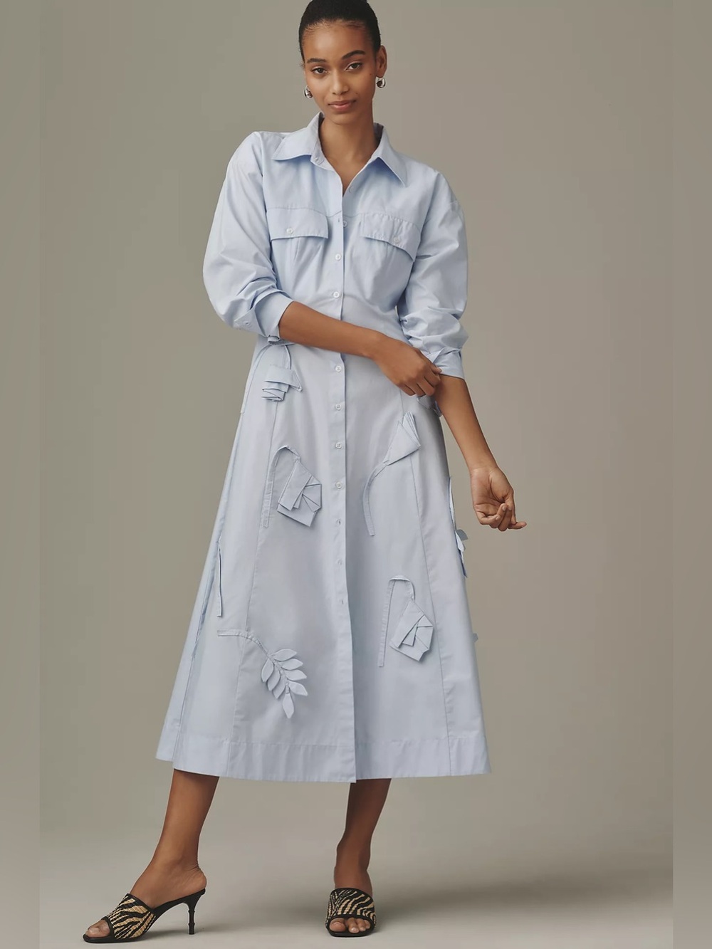 Anthropologie Maeve 3D Floral Long-Sleeve A-Line Shirtdress XS NWT